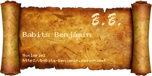 Babits Benjámin névjegykártya